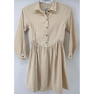 Zara Womens XS Dress Cream NWT Size 13 14 Button Front Shirt Dress